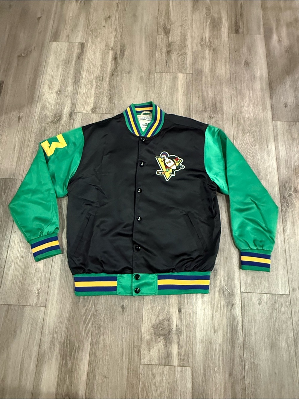 Headgear Classics Mighty Ducks Goldberg 33 Movie Throwback Satin Varsity Jacket